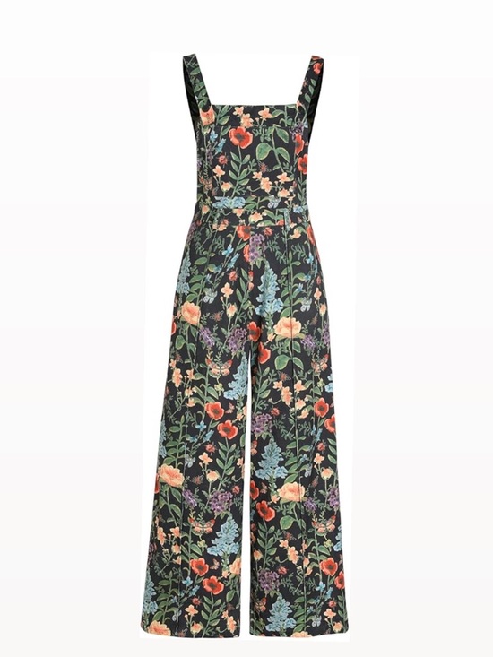 Cider Pants - Cider Floral Wide-Leg Jumpsuit with Straps - Black Multi, thin corduroy size L